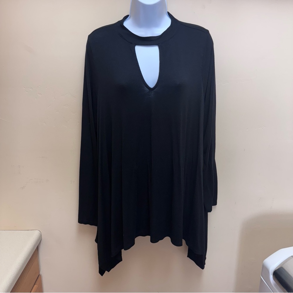Jennifer Lopez Elegant Black Long Sleeve Peek A Boo Tunic Top Womens 1X
